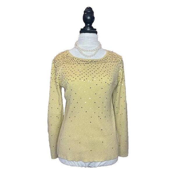 Hampshire Studio gold sequin stretchy sweater Sz‎ Medium EUC CONDITION - Picture 3 of 6